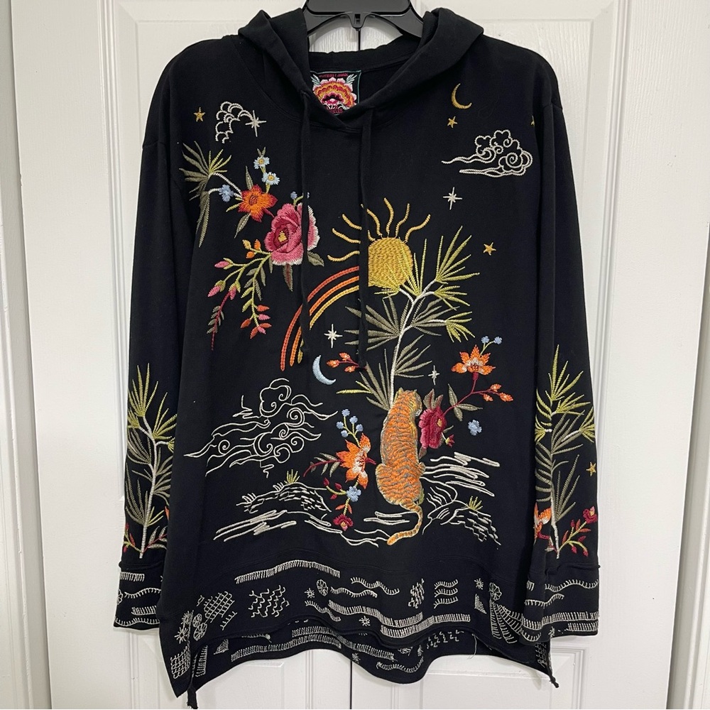 EUC Johnny Was Keone Hooded Sweatshirt Tunic Size Medium